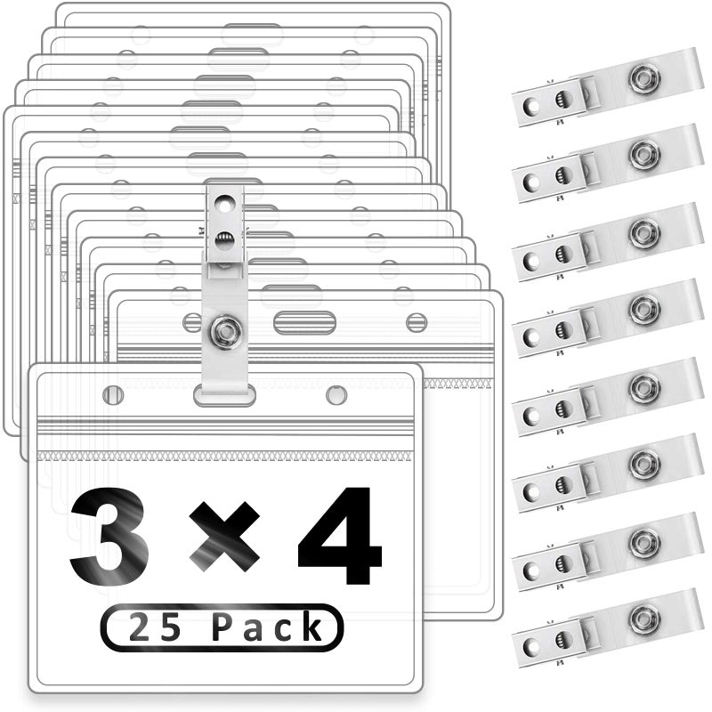 ZHEGUI ID Badge Holder with Clip Clear Plastic Name Tag Holders Horizontal Ziplock Waterproof PVC ID Card Holder with Clip Straps(25 Pack, Horizontal 2.3X3.5) - Image 1